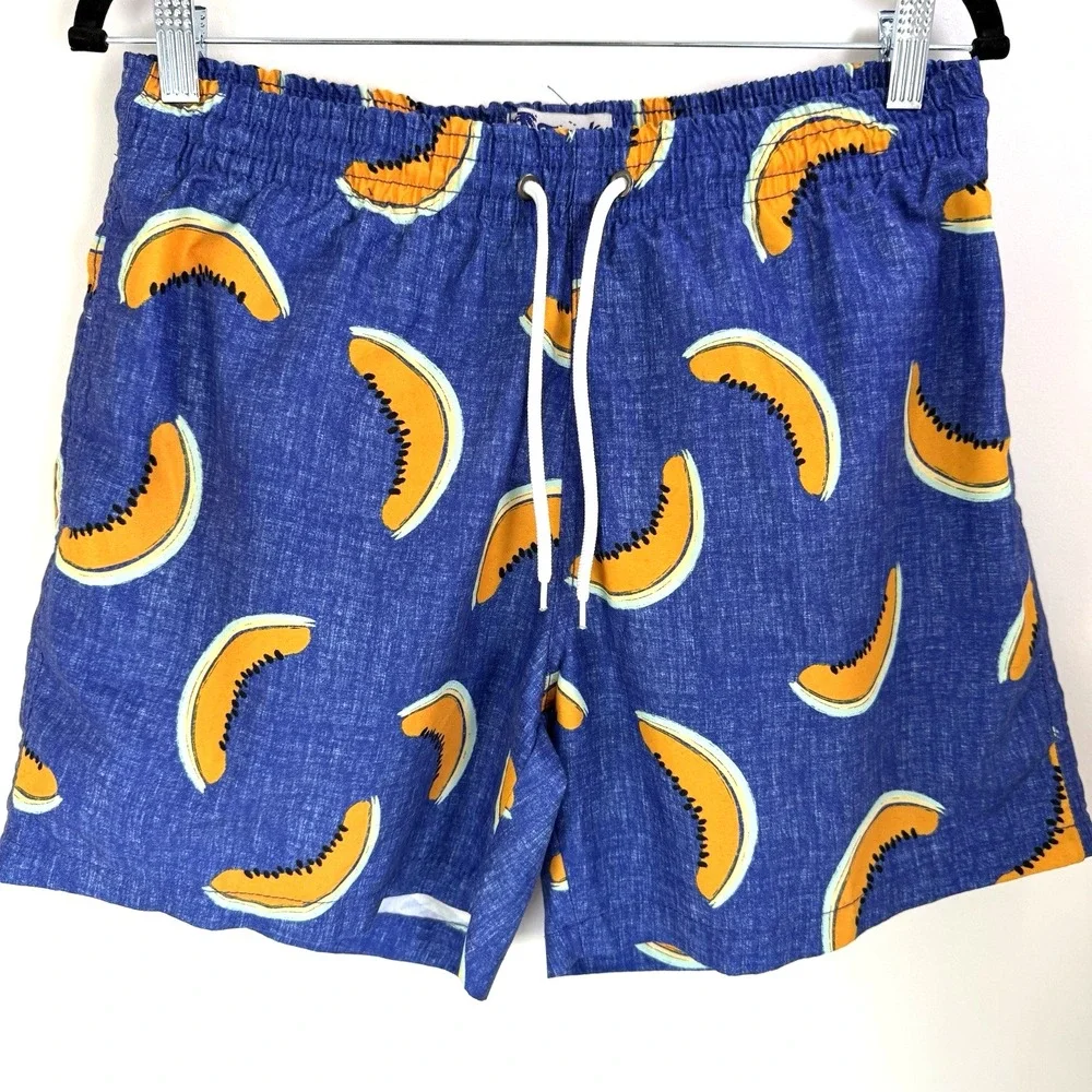 Trunks Surf & Swim Men's Blue Papaya Print Swim Trunks Size L Board‎ Shorts